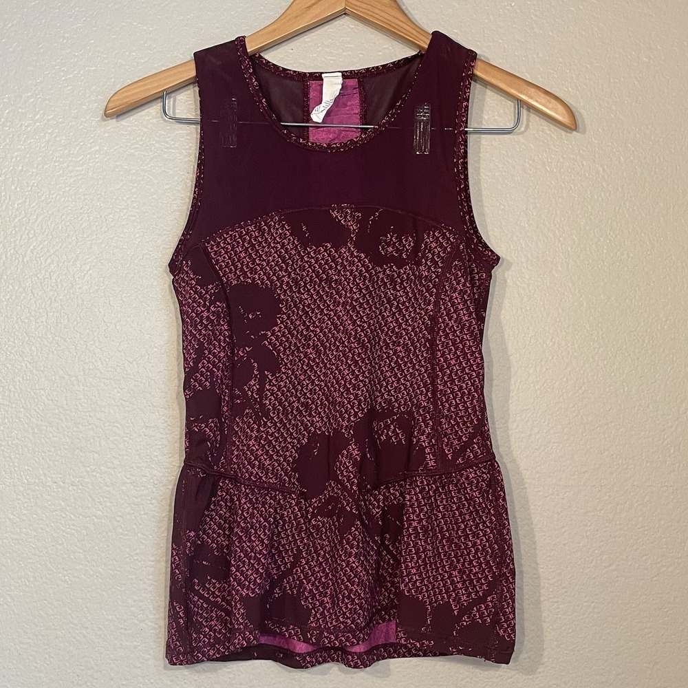 American Eagle XS Maroon Peplum Workout Top Tank Active Floral Mesh Sleeveless